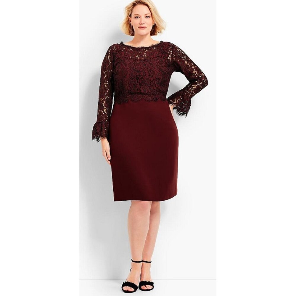 NWT Talbots RSVP Womens Petite Size 8 8P Burgundy Floral Lace Crepe Dress NEW